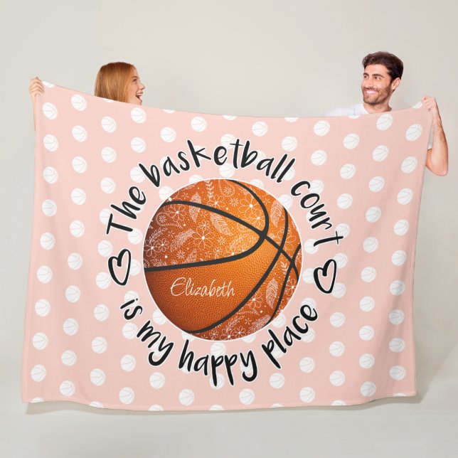 boho blommor fjädrar basketplan lycklig plats fleecefilt (På plats)