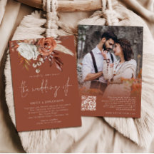 Boho Blommor Foto QR-kod Terrakotta Bröllop