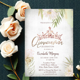 Boho blommor Glitter krona Quinceañera Inbjudningar