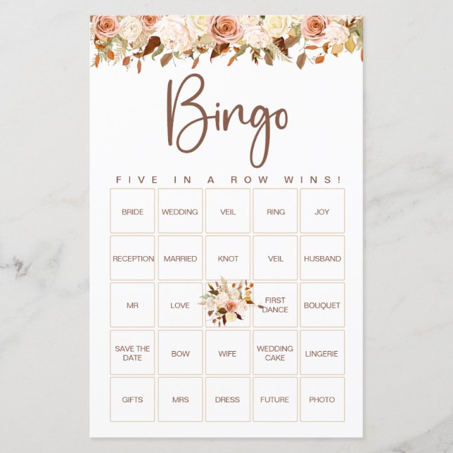Boho blommor höst | Bröllspelet Bridal Bingo (Framsida)