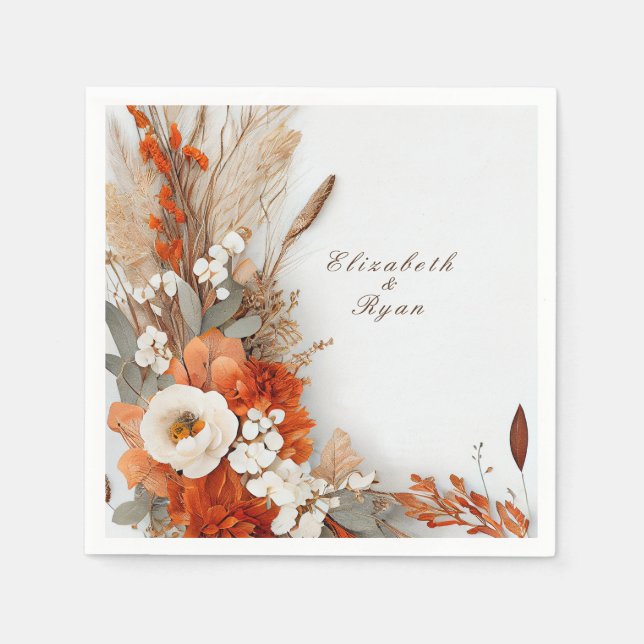 Boho blommor höstfärger, höstbröllop   pappersservett (Framsidan)