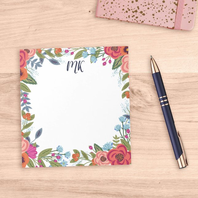 Boho blommor med monogram anteckningsblock (Skapare uppladdad)