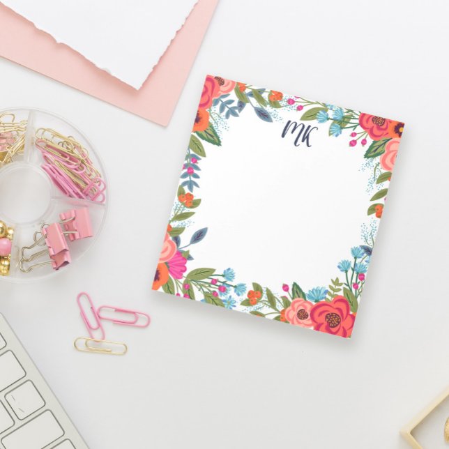 Boho blommor med monogram anteckningsblock (Skapare uppladdad)