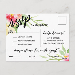 Boho blommor menyval RSVP i ledig handstil Vykort