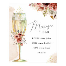 Boho Blommor och Champagne Glas Mimosa Barskylt