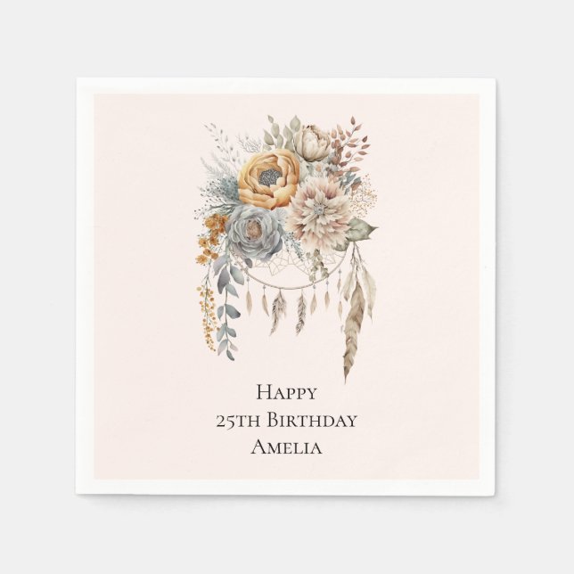 Boho blommor och drömfångare - Födelsedag Pappersservett (Framsidan)