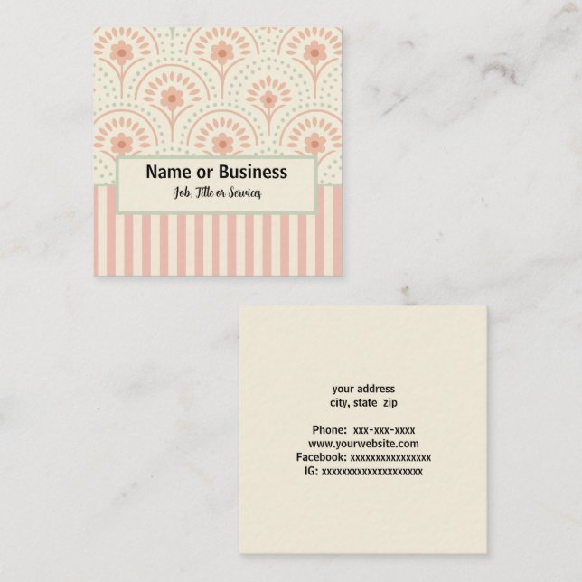 Boho-blommor och rand fyrkantigt visitkort (Fram/baksida)