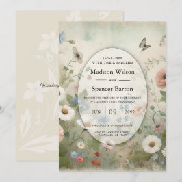 Boho Blommor och Vintage Löften Bröllop Inbjudningar