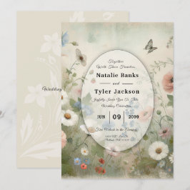 Boho Blommor och Vintage Löften Bröllop Inbjudningar