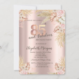 Boho Blommor, Pampasgräs Rose Guld 85-årsdag Inbjudningar