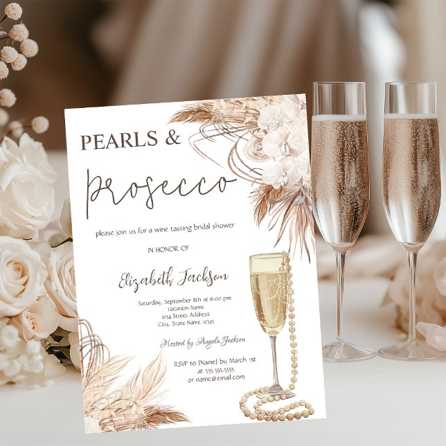 Boho blommor Pärlor Prosecco Bröllopsdusch  Inbjudningar (Skapare uppladdad)