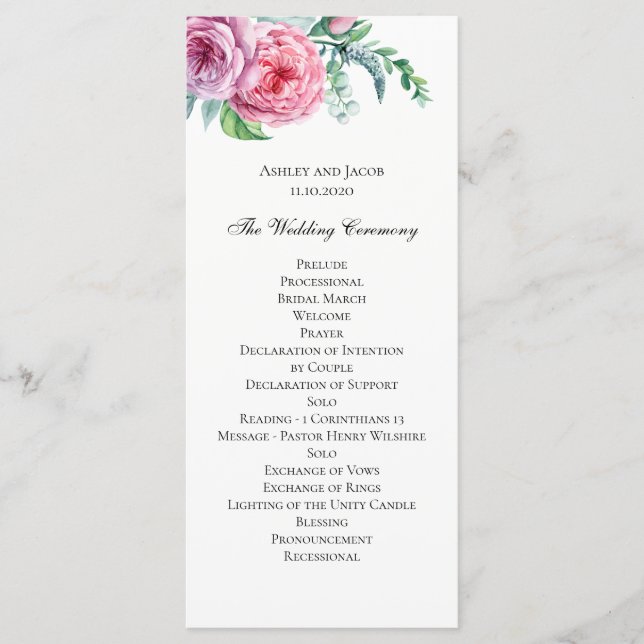 Boho-blommor-programmet. Bohemian bröllop ceremoni Program (Framsida)