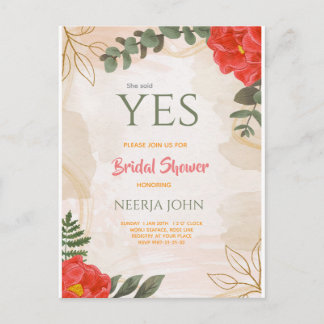 Boho blommor Röd Grön Minimalistisk Meddelande Vykort