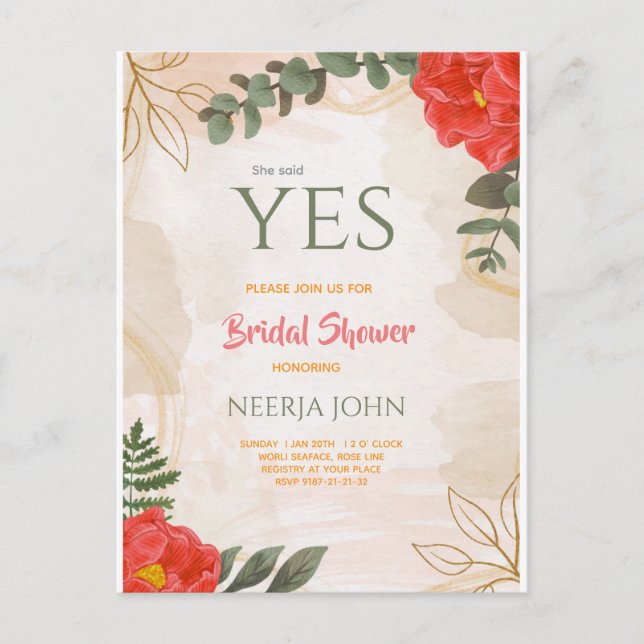 Boho blommor Röd Grön Minimalistisk Meddelande Vykort (Framsida)