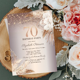 Boho Blommor, Strängljus Glitter 70-årsdag Inbjudningar