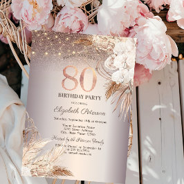 Boho blommor, Strängljus Glitter 80-årsdag Inbjudningar