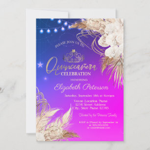 Boho blommor strängljus Ombre Quinceañera Inbjudningar