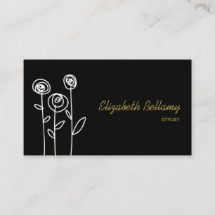 Boho blommor svart och vitt minimalistiskt visitkort