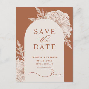 Boho Blommor Terracotta Båge Spara Datumet Meddelande Vykort