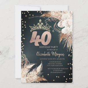 Boho Blommor Tiara Diamanter Grön 40-årsdag Inbjudningar