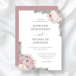 Boho Blommor Torkade Blommor Dammtrosa Bröllop Inbjudningar