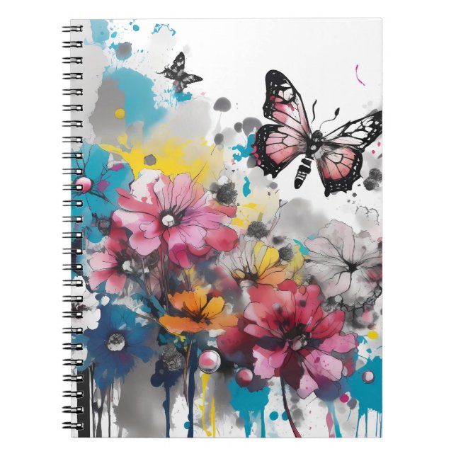 Boho blommor tuschmålning anteckningsbok (Framsidan)
