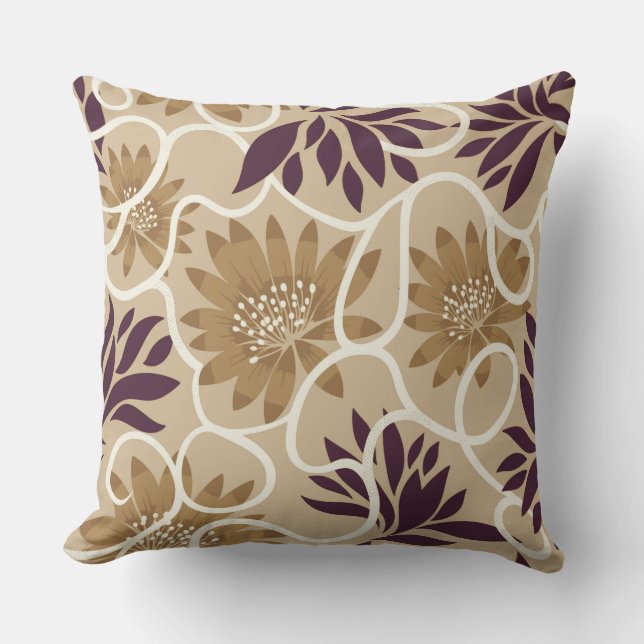 Boho blomster botanisk kastkudde, neutral beige  kudde (Framsida)