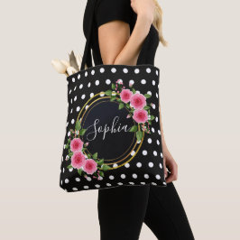 Boho blomster Brudtärna Personlig Svart Tygkasse