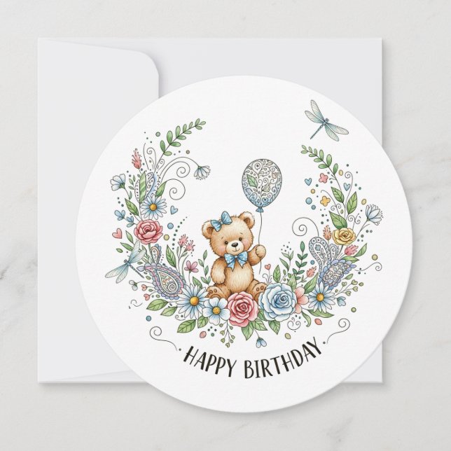 Boho blomster födelsedagsbjörn (Framsida)
