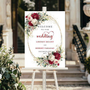 Boho blomster guld grönska bröllop välkomstskylt  poster