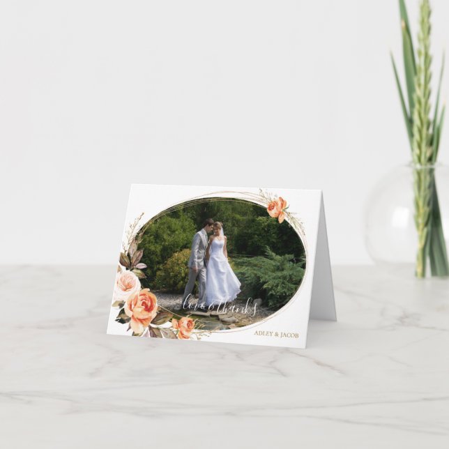 Boho blomster kärlek och tack bröllop tackkort (Framsida)