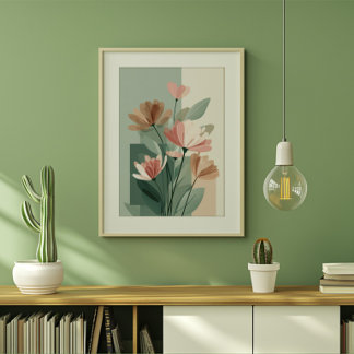 Boho blomster linjekonsttryck | Neutral botanisk M Canvastryck