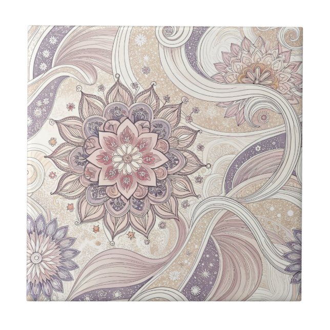 Boho blomster mandala andligt designmönster kakelplatta (Framsidan)