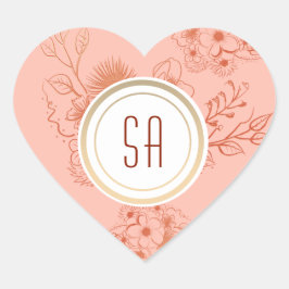 Boho blomster monogram bröllop hjärtformat klistermärke