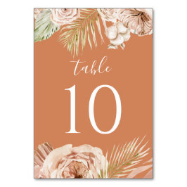 Boho blomster, palm och pampas terrakotta bröllop bordsnummer