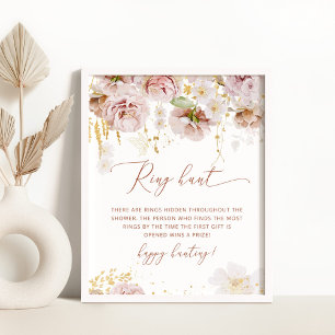 Boho blomster ring jakt bröllopsfest spel affisch