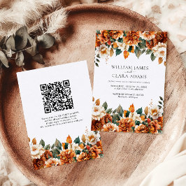 Boho blomster terrakotta akvarell QR-kod bröllop Inbjudningar