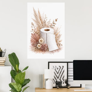 Boho blomster toalettpapper neutralt badrumsdekor poster