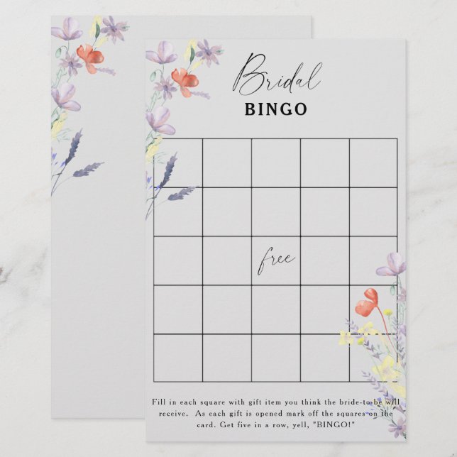 Boho blomster trädgård bröllopsdusch bingo spel (Fram/baksida)