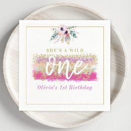 Boho blomster vild en flickas första födelsedagsfe pappersservett