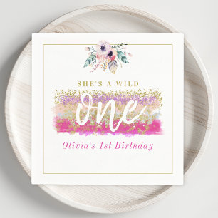 Boho blomster vild en flickas första födelsedagsfe pappersservett