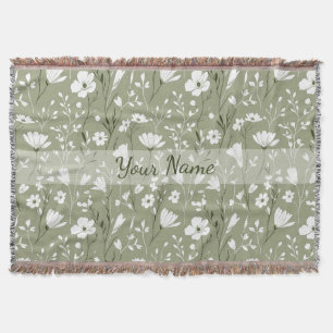 Boho blomster vilda blommor salvia grön personlig filt
