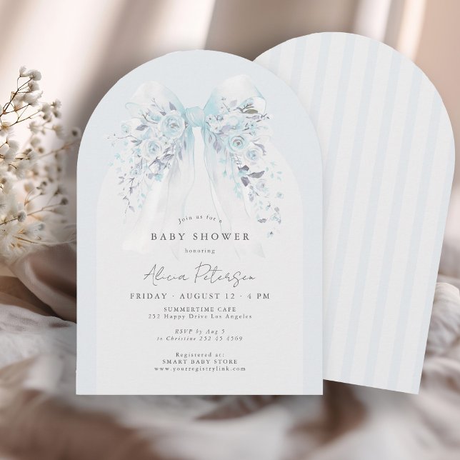 Boho blomsterbåge blå baby boy shower inbjudningar (Skapare uppladdad)