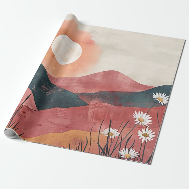 Boho blomsterbergssolnedgång – Rustik natur Presentpapper (Utrullad)