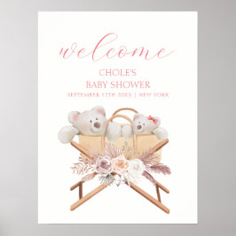 Boho blomsterbjörn bassäng flicka baby shower välk poster