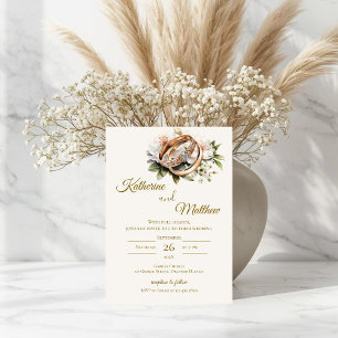 Boho blomsterbröllop med ringar inbjudningar