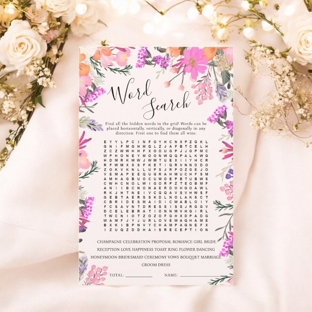 boho blomsterformell bröllopsfest spel (Word Search boho floral bridal shower game)