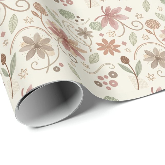 Boho blomsterinpackningspapper presentpapper (Rullad Hörn)