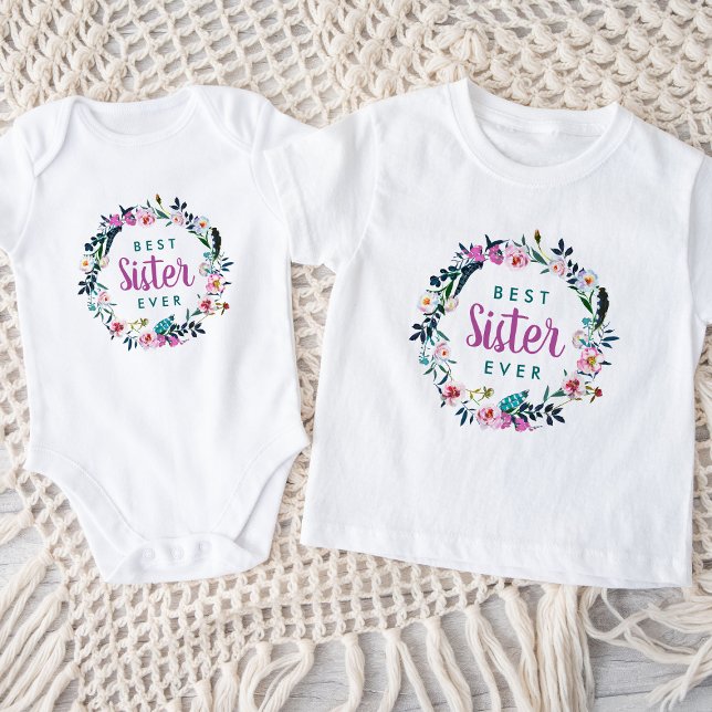 Boho blomsterkrans Bästa syster någonsin T Shirt (Skapare uppladdad)