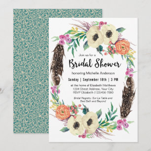 Boho blomsterkrans bröllopsfest inbjudningar